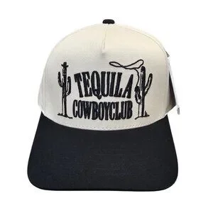Tequila Cowboy Club Adjustable Snapback Hat - Tan Black Embroidery One Size Fits